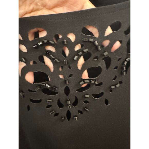 Susan Graver Black Top Women’s 2X Cutout Beaded Detail 3/4 Sleeve - Picture 3 of 4